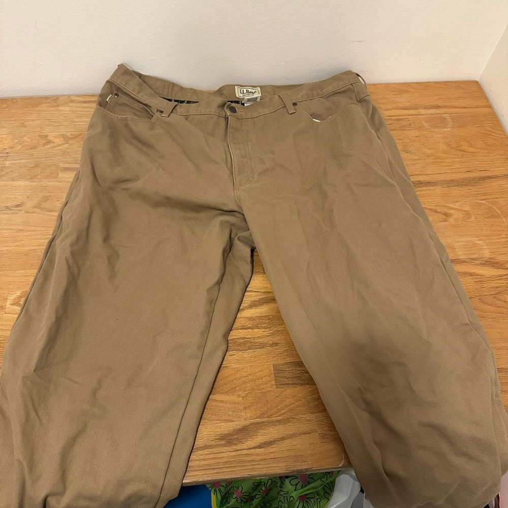 Vintage LL Bean Flannel Plaid Lined Khakis Size 44x34